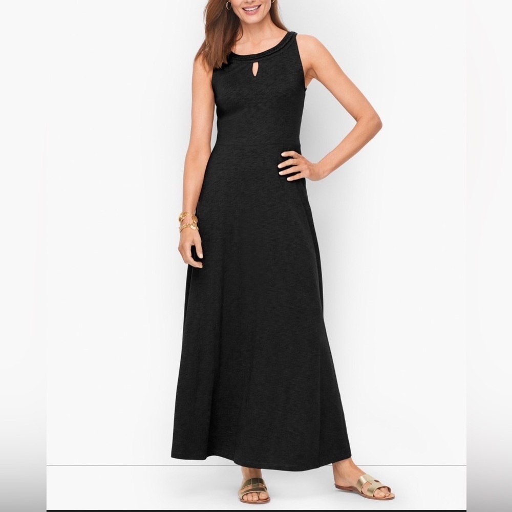 Talbots Braid Detail Slub Knit Maxi Dress in Black - XS